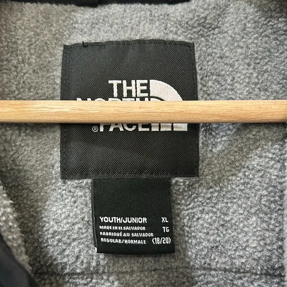THE NORTH FACE YOUNG FLEECE JACKETGREY BLACK FULL ZIP UP Sz XL(18-20)